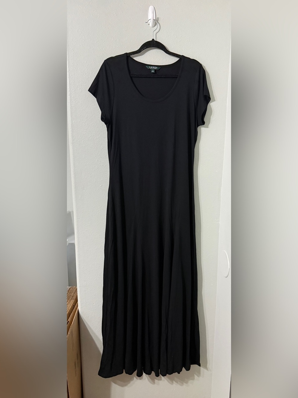 Ralph Lauren Casual Cotton Modal Black Short Sleeve Scoop Neck Maxi Dress XL